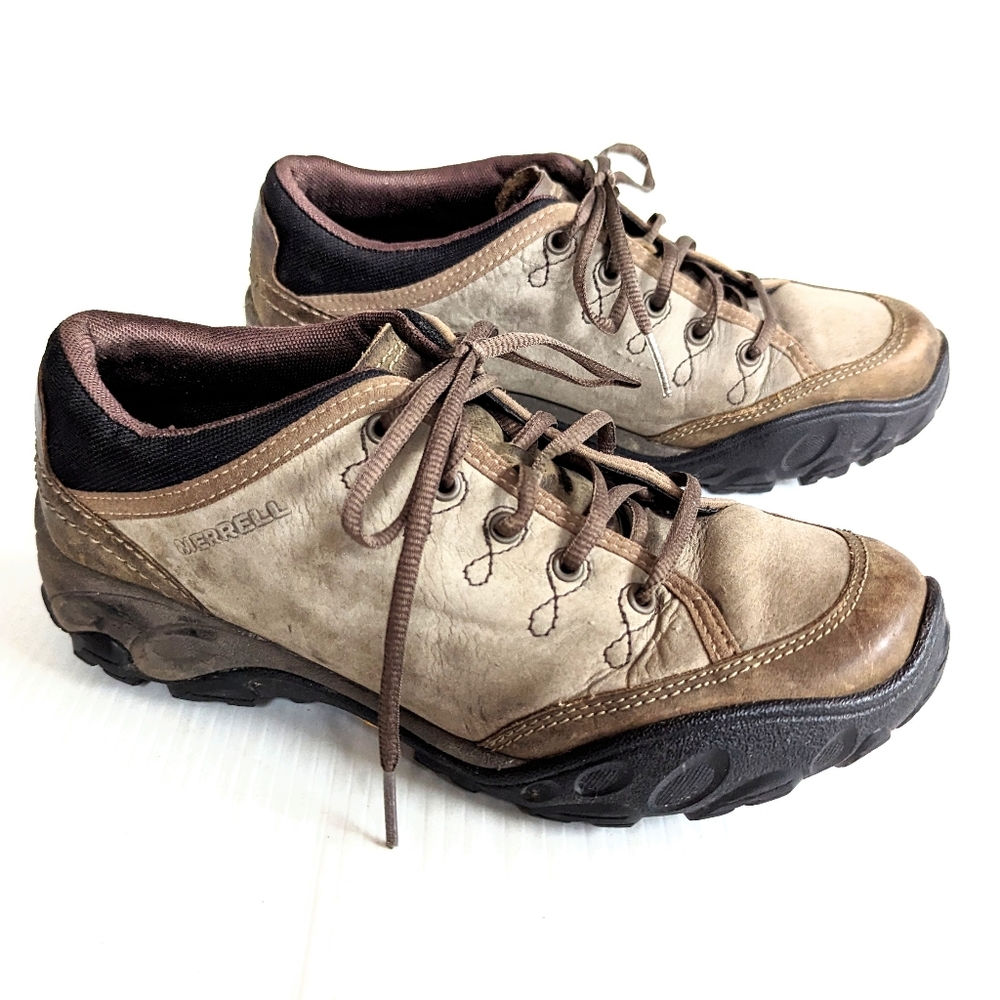 MERRELL Quartz Trail Brindle/Grey women's leather hiking shoes sneakers Size 7